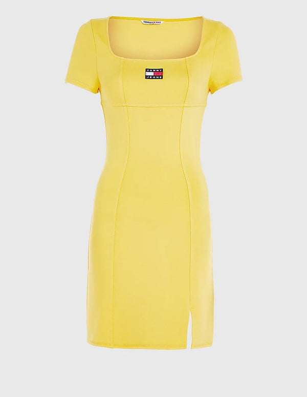 Vestido Tommy Jeans Ajustado de Escote Cuadrado Amarillo Mujer