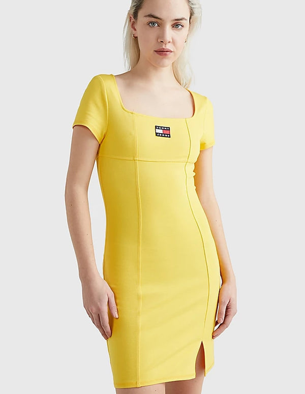 Vestido Tommy Jeans Ajustado de Escote Cuadrado Amarillo Mujer