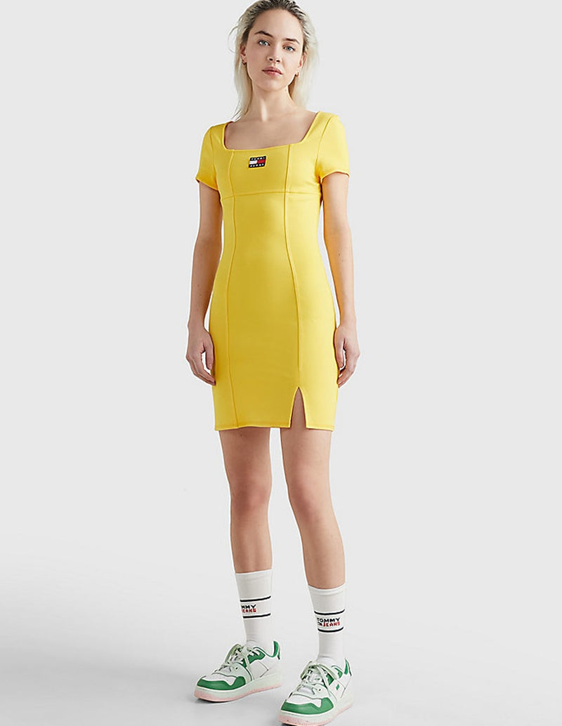 Vestido Tommy Jeans Ajustado de Escote Cuadrado Amarillo Mujer