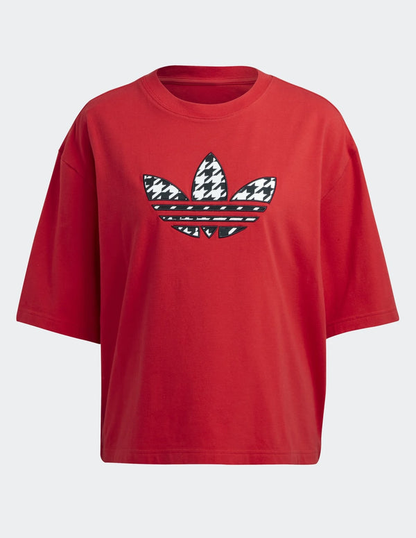 Camiseta adidas Houndstooth Trefoil Infill Roja Mujer