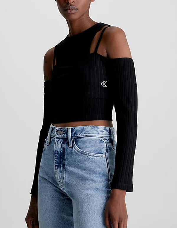 Top Calvin Klein Jeans Double Layer Cut Out Negro Mujer