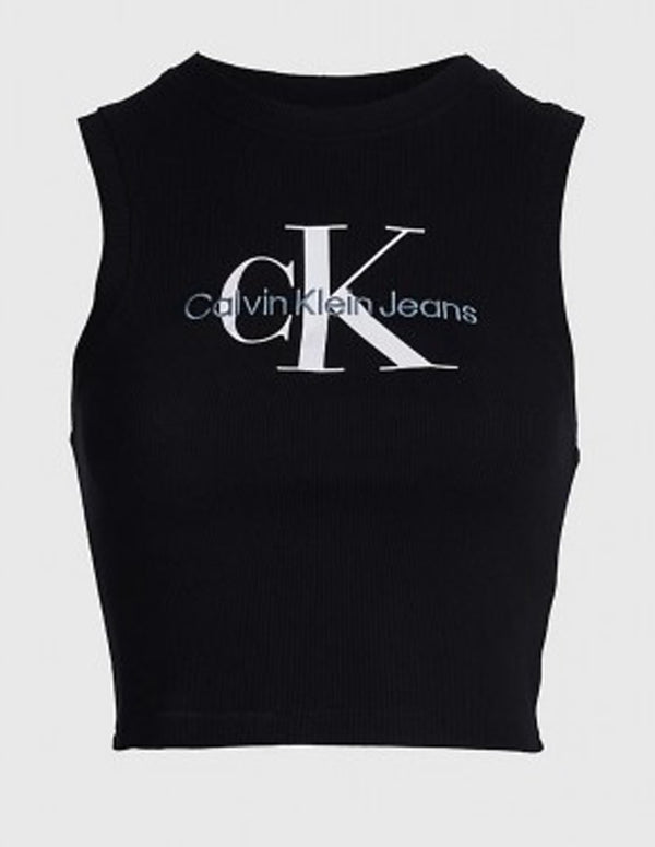 Camiseta Calvin Klain Jeans con Logo Monograma Negro Mujer