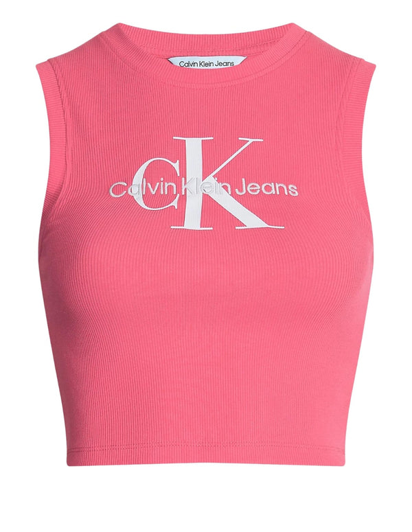 Camiseta Calvin Klain Jeans con Logo Monograma Rosa Mujer