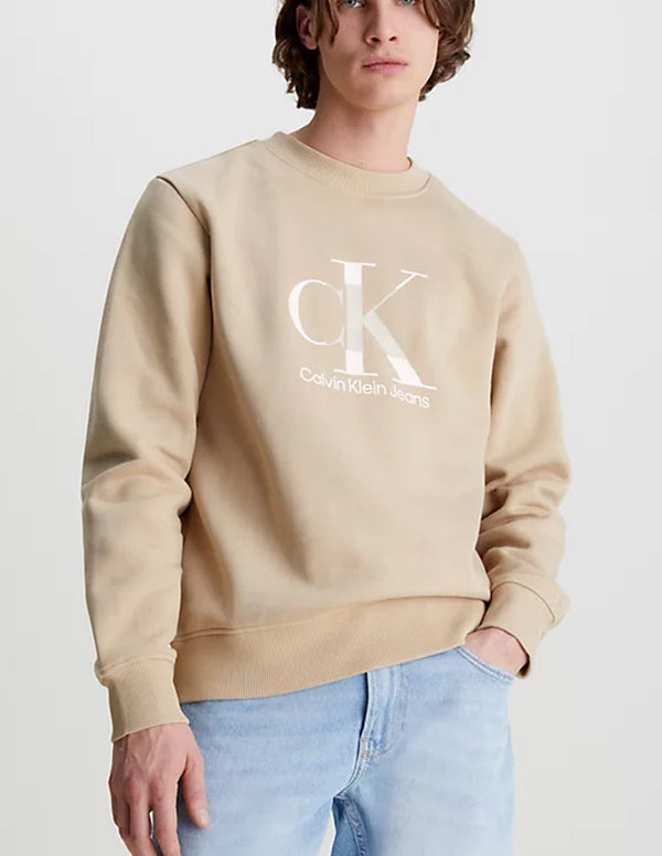 Calvin Klein Jeans Men's Beige Monogram Logo Sweatshirt