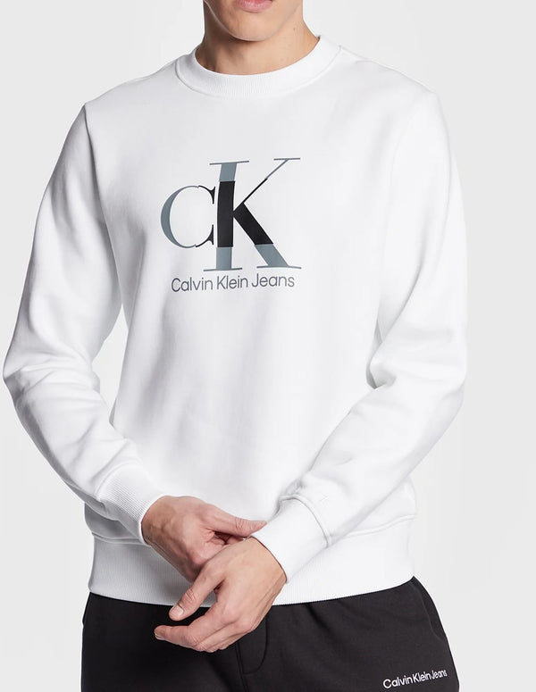 Calvin Klein Jeans Men's White Monogram Logo Sweatshirt