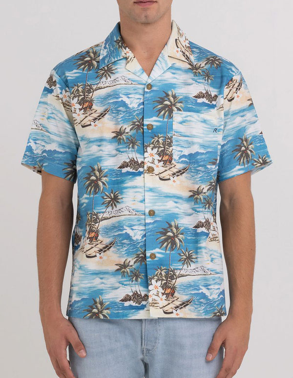 Camisa Replay Poplin Hawaiian Azul Hombre