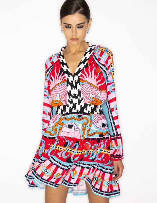 Vestido Corto Peace and Chaos Cosmic Love Multicolor Mujer