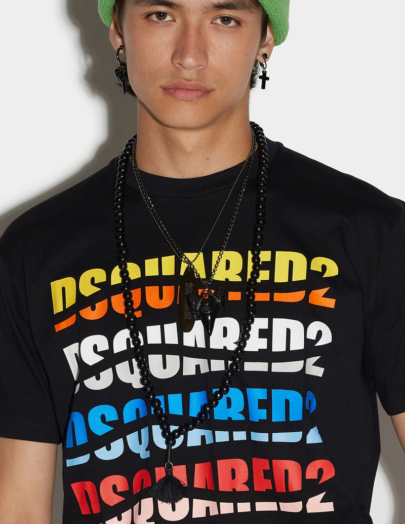 Dsquared2 T-shirt with Black Multicolor Logo Man