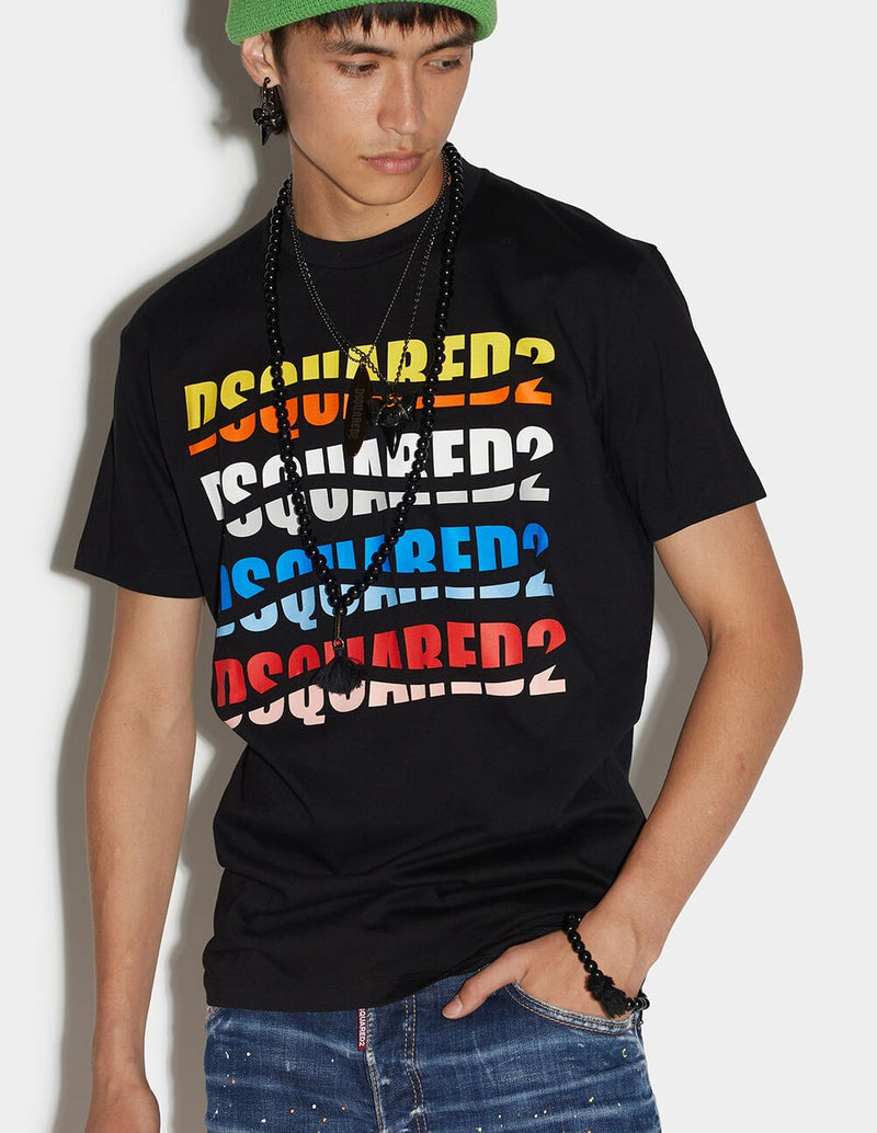Camiseta Dsquared2 con Logo Muticolor Negra Hombre