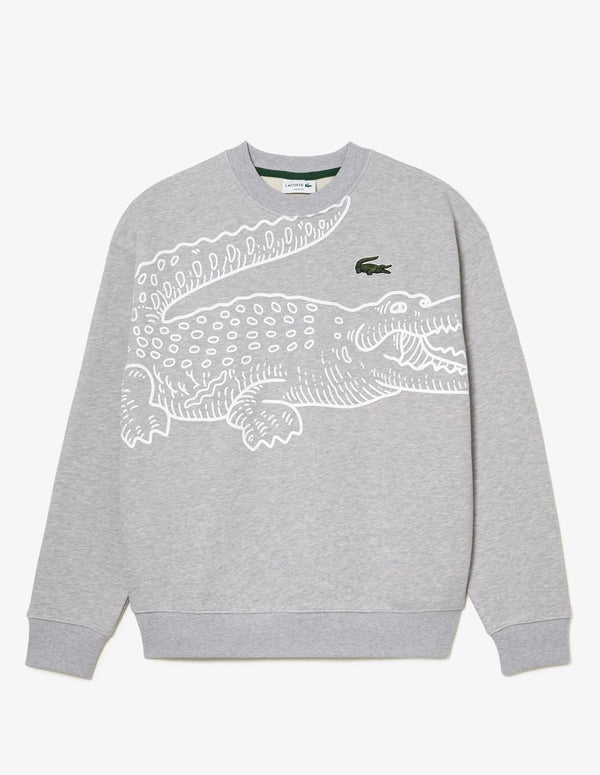 Sudadera Lacoste Loose Fit con Logo Grande Gris Hombre