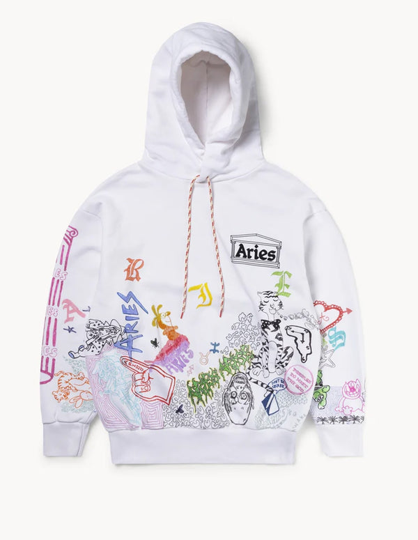 Aries Doodle White Unisex Hoodie