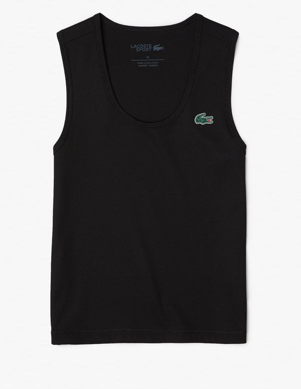 Camiseta de Tirantes Lacoste Acanalada con Logo Negra Mujer