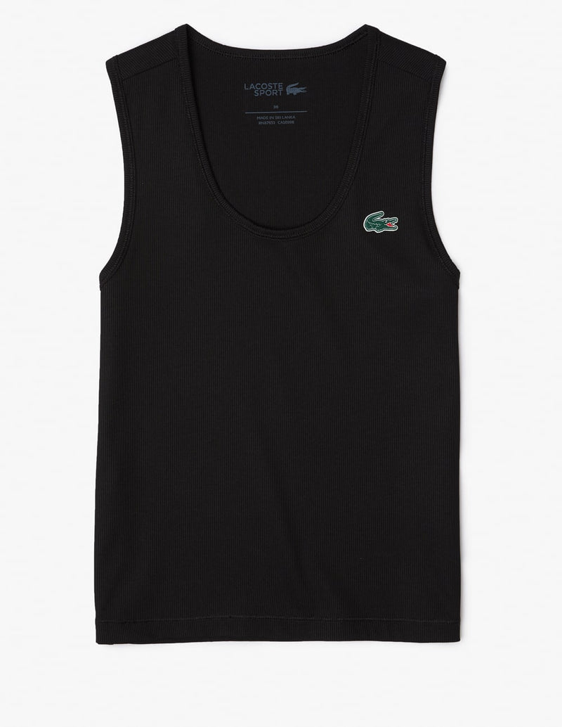 Camiseta de Tirantes Lacoste Acanalada con Logo Negra Mujer