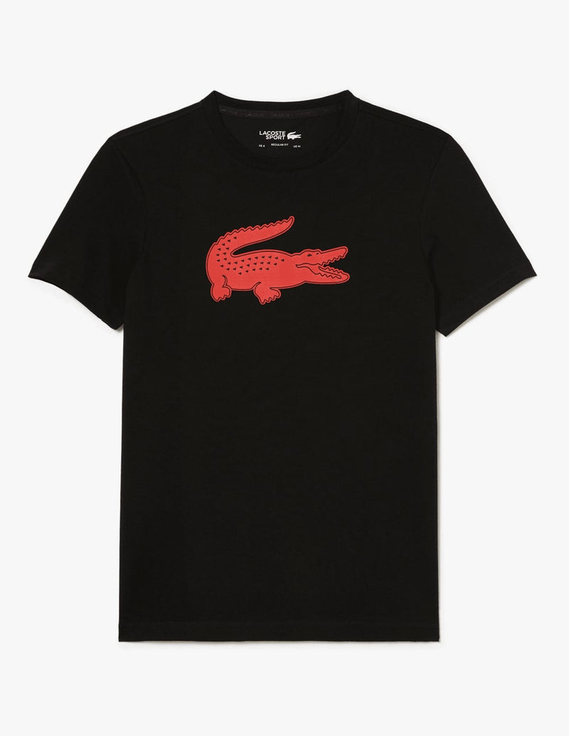 Camiseta Lacoste con Cocodrilo Estampado en 3D Negra Hombre