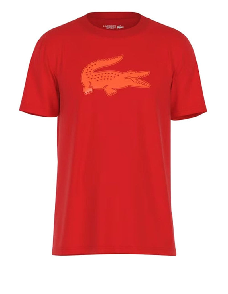 Men's Red 3D Crocodile Print Lacoste T-shirt