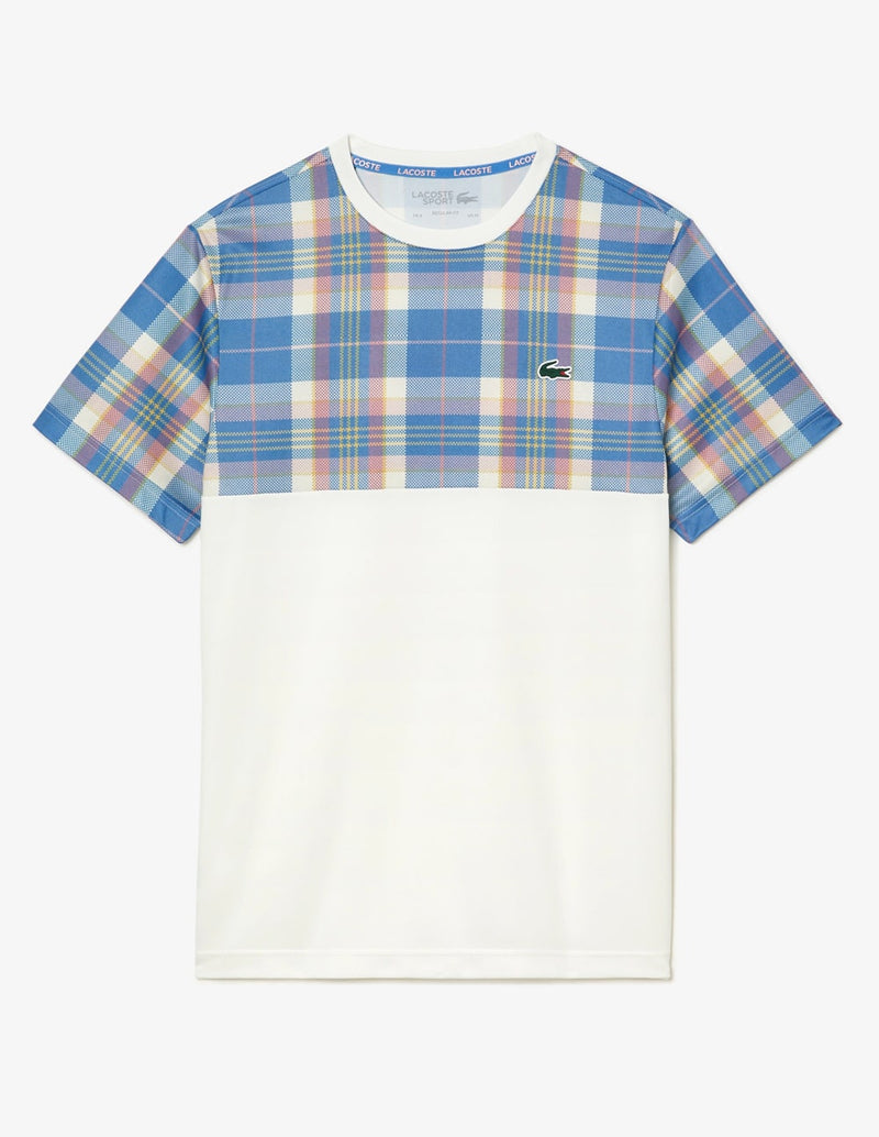 Camiseta Lacoste con Cuadros Blanca y Azul Hombre