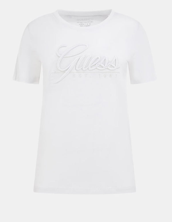 Camiseta GUESS con Logo Frontal Blanco Mujer