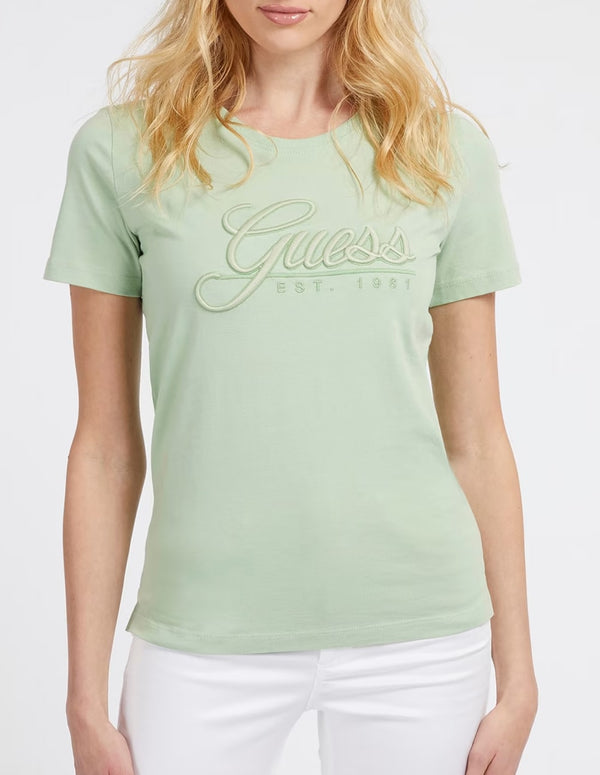 Camiseta GUESS con Logo Frontal Verde Mujer