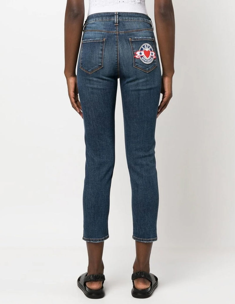 Pantalón Vaquero Love Moschino Logo Patch Azul Mujer