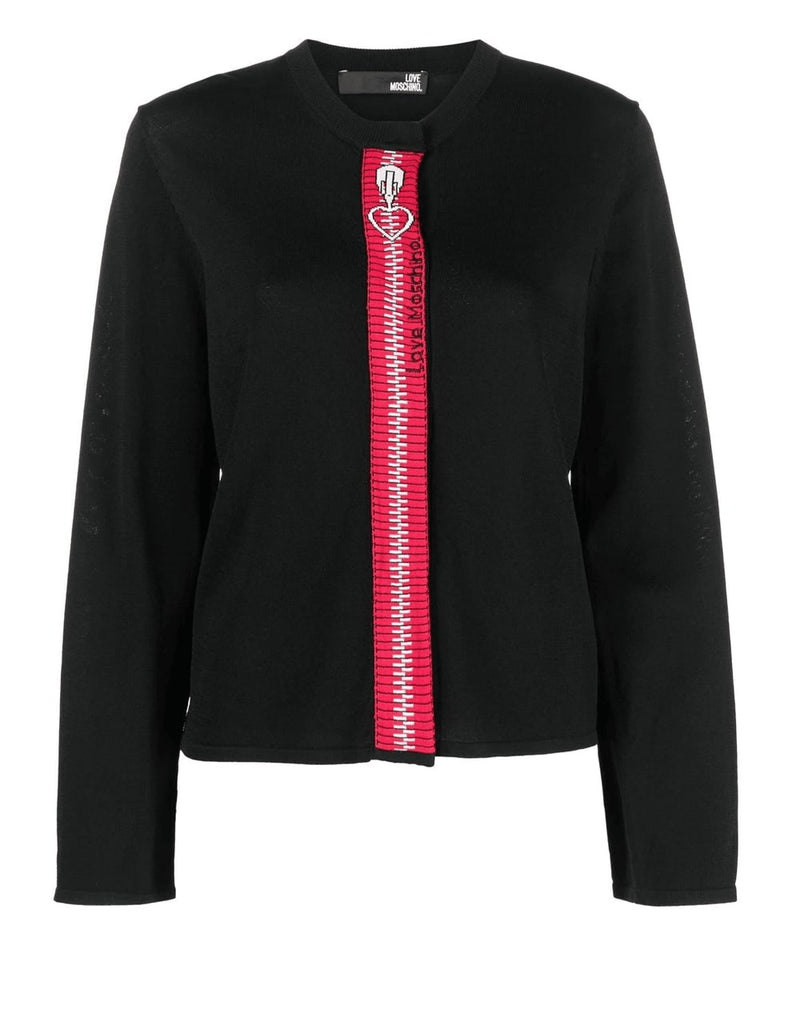 Cardigan Love Moschino Intarsia Knit Zip Print Negro Mujer