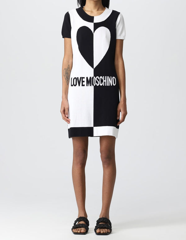 Vestido Love Moschino con Logo Negro y Blanco Mujer