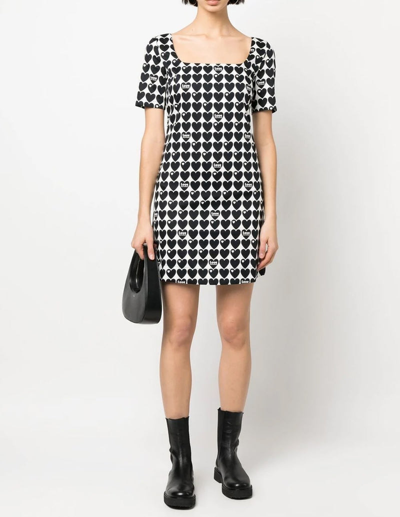 Love Moschino Women's Black and White Heart Print Dress